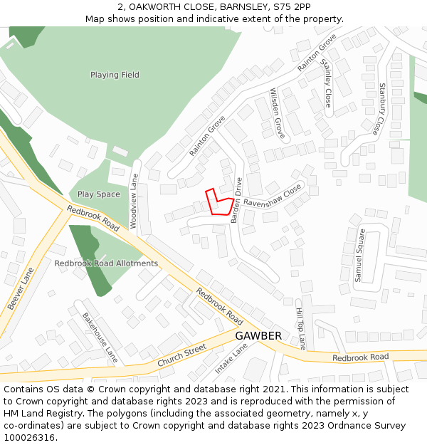 2, OAKWORTH CLOSE, BARNSLEY, S75 2PP: Location map and indicative extent of plot