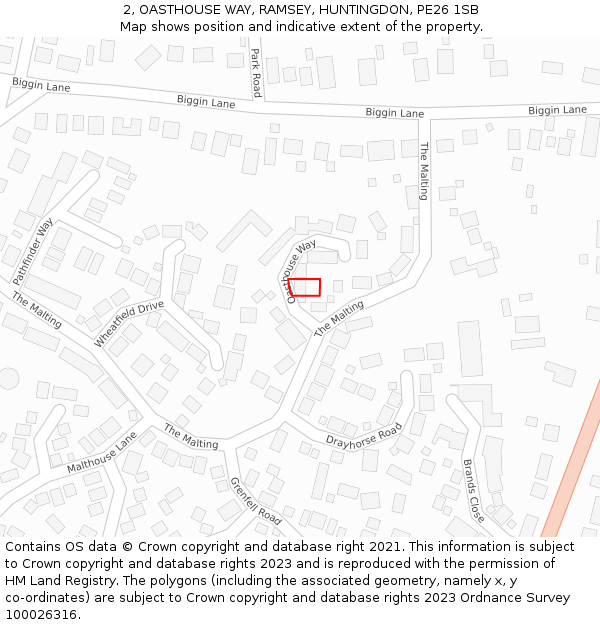 2, OASTHOUSE WAY, RAMSEY, HUNTINGDON, PE26 1SB: Location map and indicative extent of plot