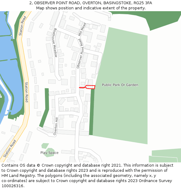 2, OBSERVER POINT ROAD, OVERTON, BASINGSTOKE, RG25 3FA: Location map and indicative extent of plot