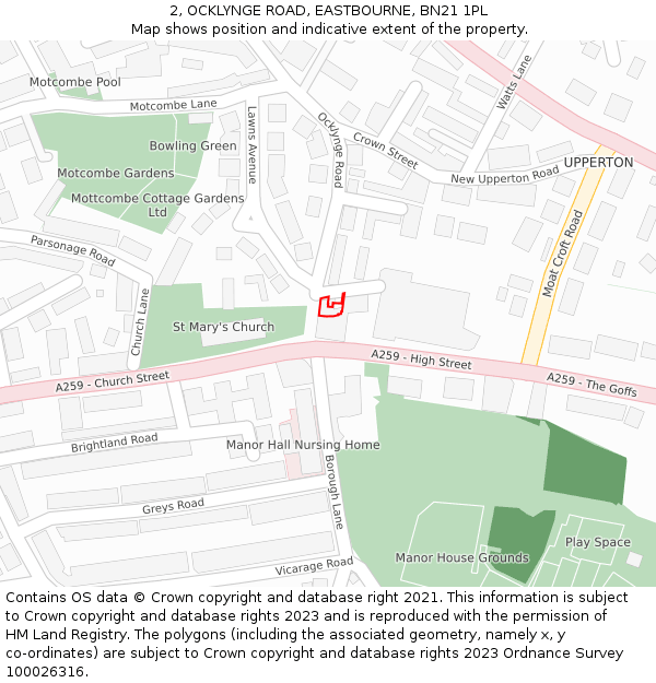 2, OCKLYNGE ROAD, EASTBOURNE, BN21 1PL: Location map and indicative extent of plot