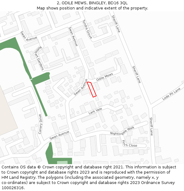 2, ODILE MEWS, BINGLEY, BD16 3QL: Location map and indicative extent of plot