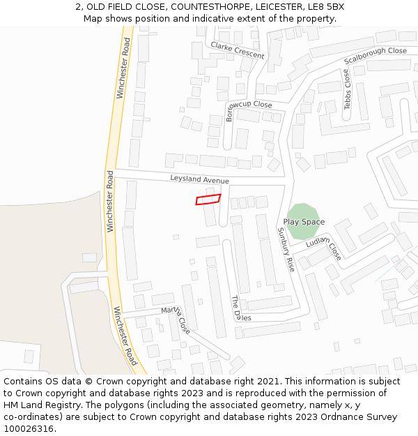 2, OLD FIELD CLOSE, COUNTESTHORPE, LEICESTER, LE8 5BX: Location map and indicative extent of plot