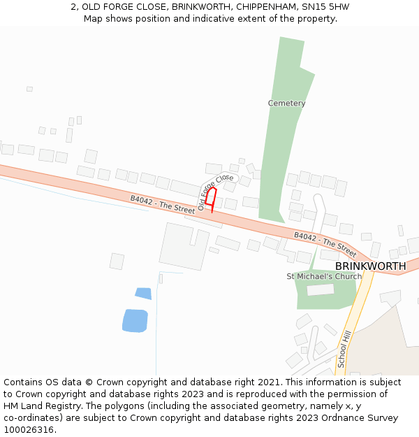 2, OLD FORGE CLOSE, BRINKWORTH, CHIPPENHAM, SN15 5HW: Location map and indicative extent of plot