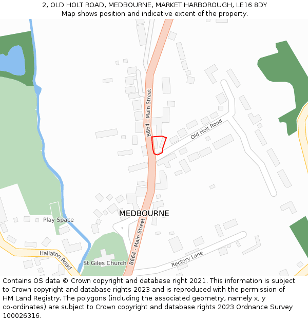 2, OLD HOLT ROAD, MEDBOURNE, MARKET HARBOROUGH, LE16 8DY: Location map and indicative extent of plot