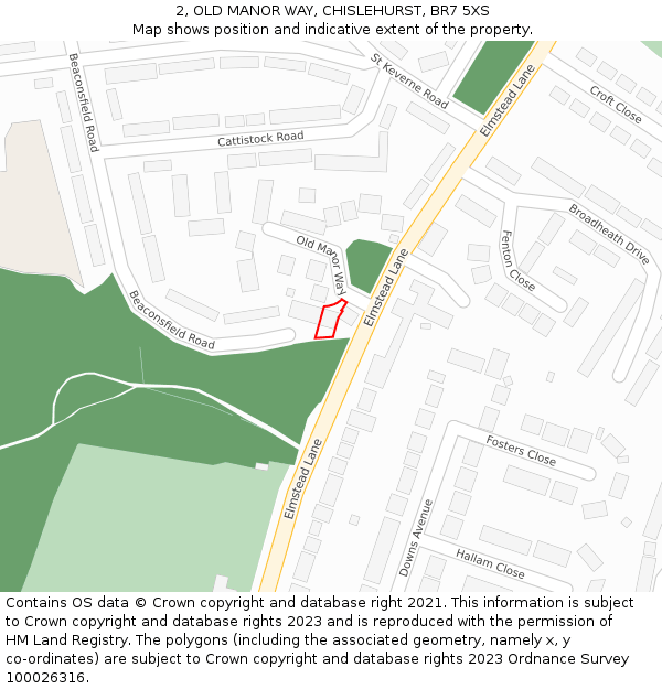 2, OLD MANOR WAY, CHISLEHURST, BR7 5XS: Location map and indicative extent of plot