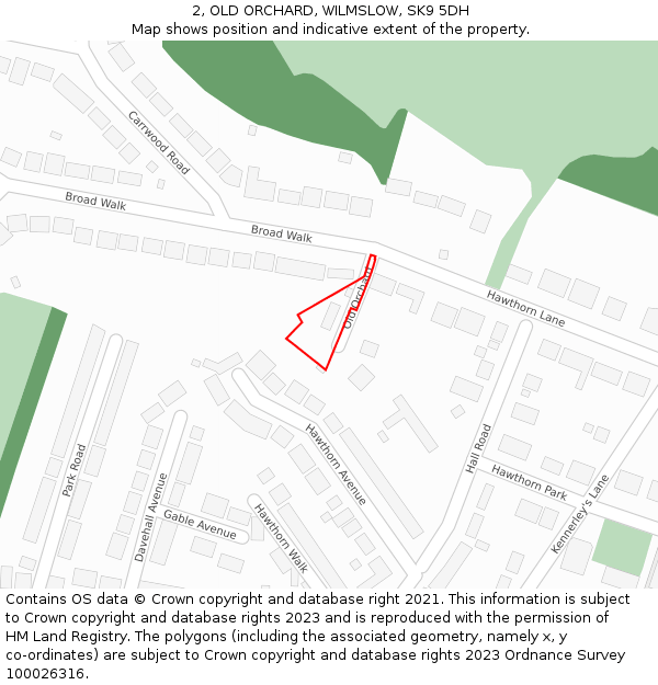 2, OLD ORCHARD, WILMSLOW, SK9 5DH: Location map and indicative extent of plot