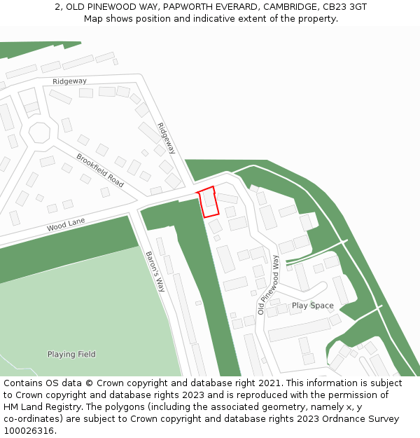 2, OLD PINEWOOD WAY, PAPWORTH EVERARD, CAMBRIDGE, CB23 3GT: Location map and indicative extent of plot