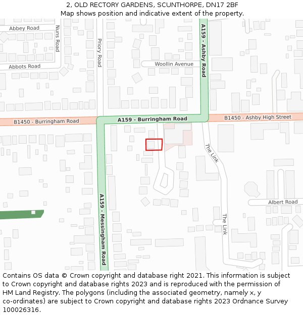 2, OLD RECTORY GARDENS, SCUNTHORPE, DN17 2BF: Location map and indicative extent of plot