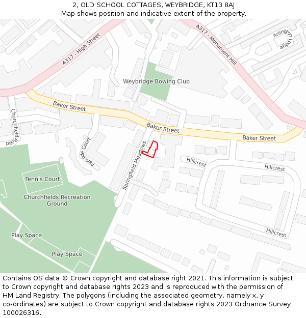 2, OLD SCHOOL COTTAGES, WEYBRIDGE, KT13 8AJ: Location map and indicative extent of plot