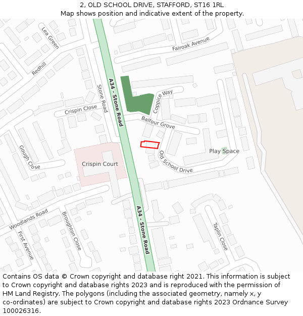 2, OLD SCHOOL DRIVE, STAFFORD, ST16 1RL: Location map and indicative extent of plot