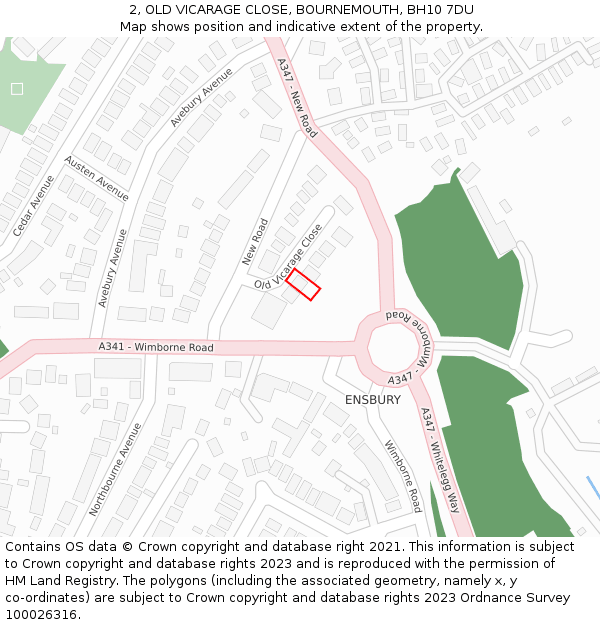 2, OLD VICARAGE CLOSE, BOURNEMOUTH, BH10 7DU: Location map and indicative extent of plot