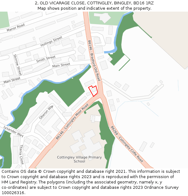 2, OLD VICARAGE CLOSE, COTTINGLEY, BINGLEY, BD16 1RZ: Location map and indicative extent of plot