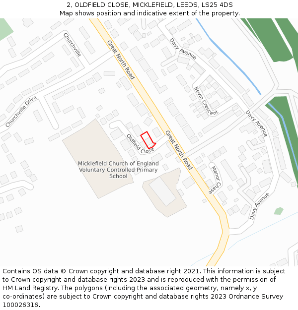 2, OLDFIELD CLOSE, MICKLEFIELD, LEEDS, LS25 4DS: Location map and indicative extent of plot