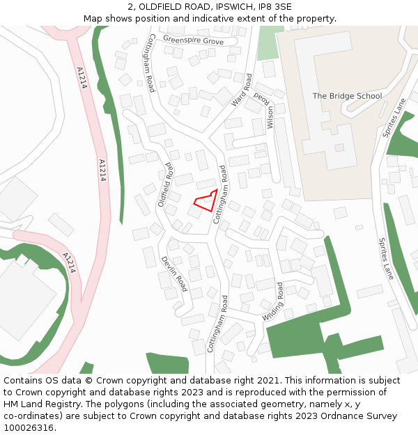 2, OLDFIELD ROAD, IPSWICH, IP8 3SE: Location map and indicative extent of plot