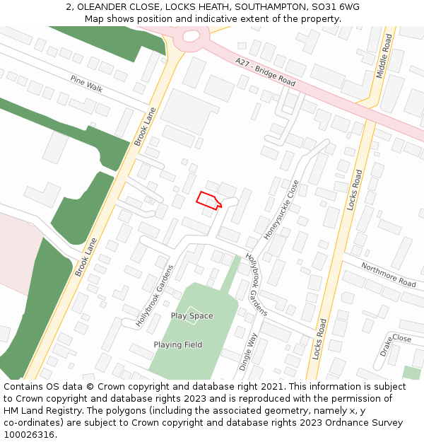 2, OLEANDER CLOSE, LOCKS HEATH, SOUTHAMPTON, SO31 6WG: Location map and indicative extent of plot