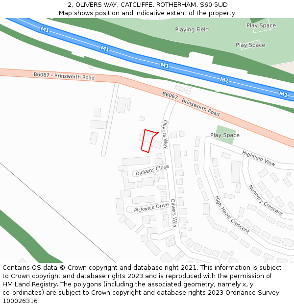 2, OLIVERS WAY, CATCLIFFE, ROTHERHAM, S60 5UD: Location map and indicative extent of plot