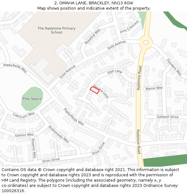 2, OMAHA LANE, BRACKLEY, NN13 6GW: Location map and indicative extent of plot