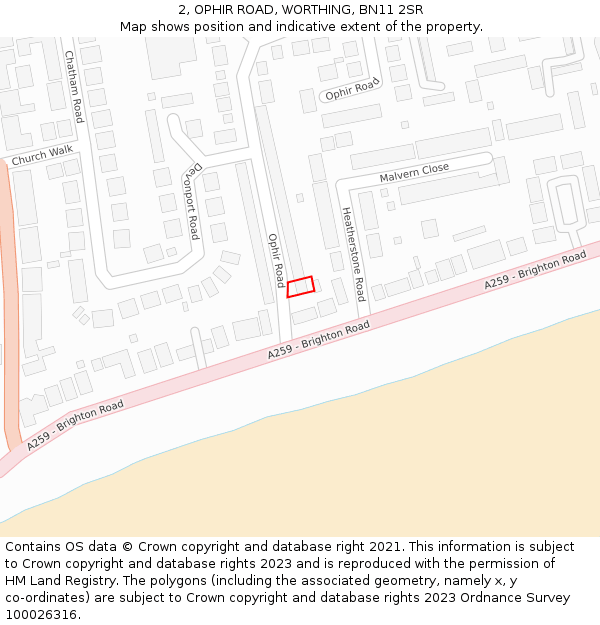 2, OPHIR ROAD, WORTHING, BN11 2SR: Location map and indicative extent of plot