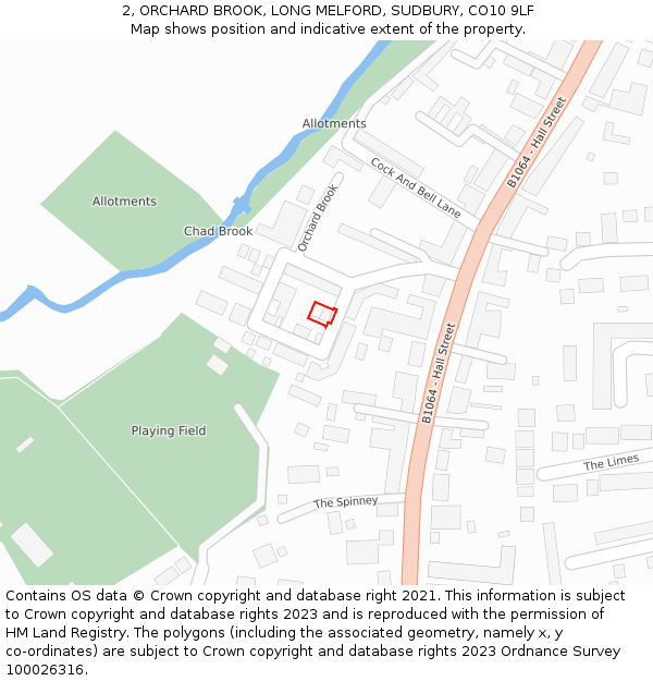 2, ORCHARD BROOK, LONG MELFORD, SUDBURY, CO10 9LF: Location map and indicative extent of plot