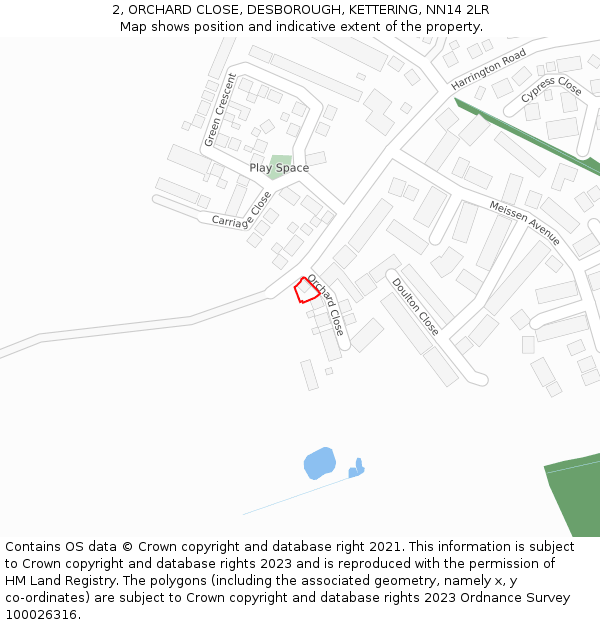 2, ORCHARD CLOSE, DESBOROUGH, KETTERING, NN14 2LR: Location map and indicative extent of plot