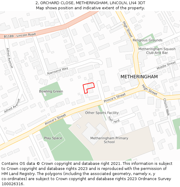 2, ORCHARD CLOSE, METHERINGHAM, LINCOLN, LN4 3DT: Location map and indicative extent of plot