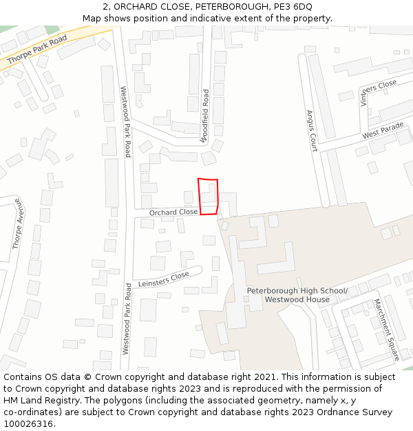 2, ORCHARD CLOSE, PETERBOROUGH, PE3 6DQ: Location map and indicative extent of plot