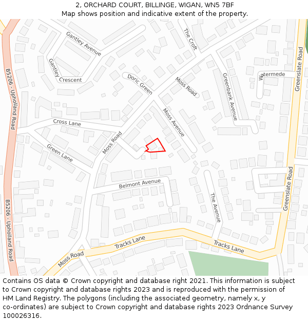 2, ORCHARD COURT, BILLINGE, WIGAN, WN5 7BF: Location map and indicative extent of plot
