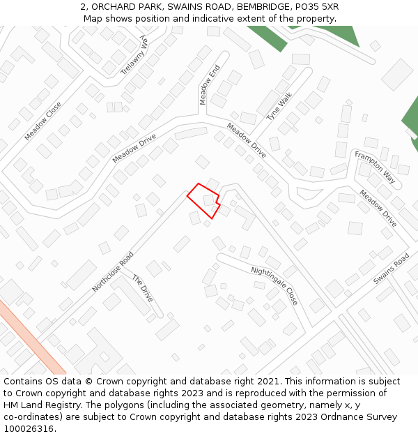 2, ORCHARD PARK, SWAINS ROAD, BEMBRIDGE, PO35 5XR: Location map and indicative extent of plot