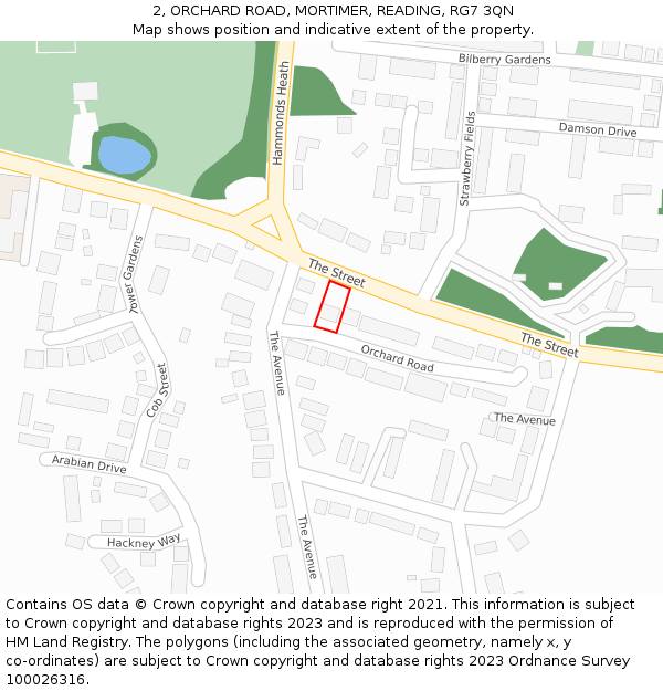 2, ORCHARD ROAD, MORTIMER, READING, RG7 3QN: Location map and indicative extent of plot