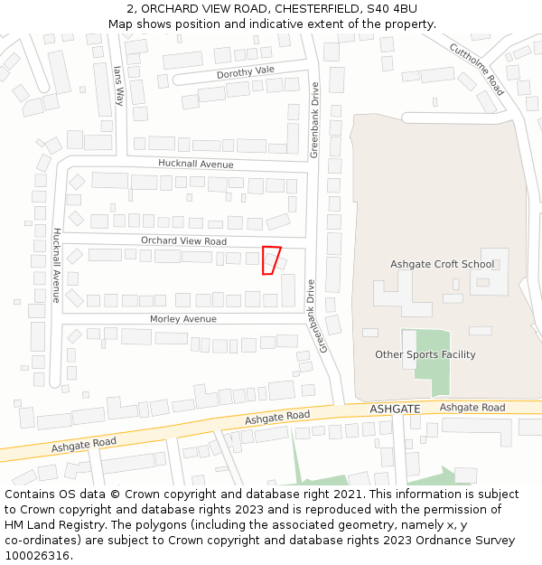 2, ORCHARD VIEW ROAD, CHESTERFIELD, S40 4BU: Location map and indicative extent of plot
