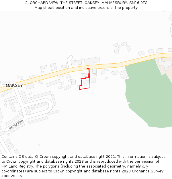2, ORCHARD VIEW, THE STREET, OAKSEY, MALMESBURY, SN16 9TG: Location map and indicative extent of plot