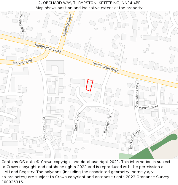 2, ORCHARD WAY, THRAPSTON, KETTERING, NN14 4RE: Location map and indicative extent of plot