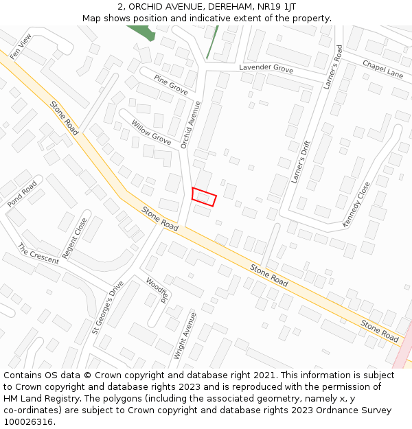 2, ORCHID AVENUE, DEREHAM, NR19 1JT: Location map and indicative extent of plot