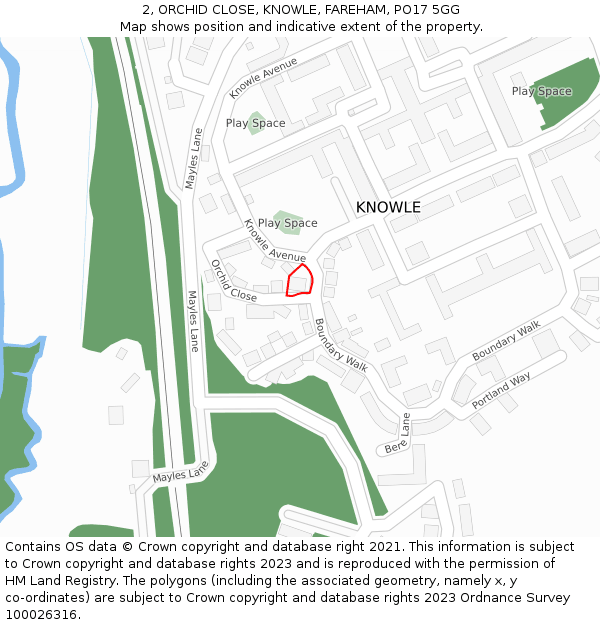 2, ORCHID CLOSE, KNOWLE, FAREHAM, PO17 5GG: Location map and indicative extent of plot