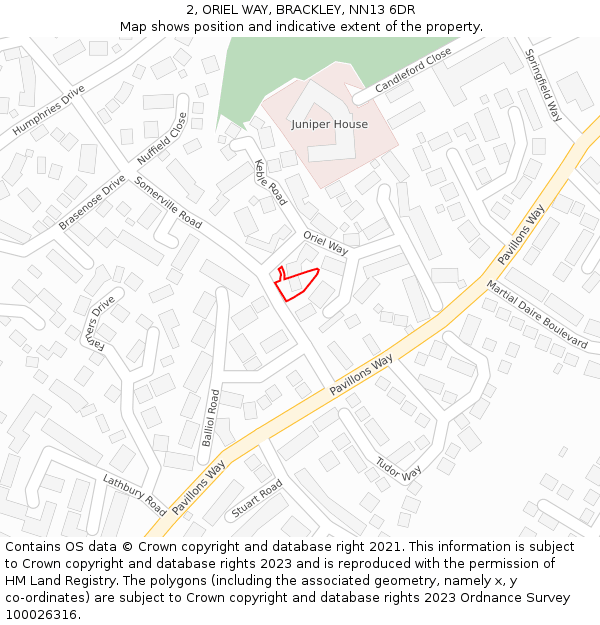 2, ORIEL WAY, BRACKLEY, NN13 6DR: Location map and indicative extent of plot