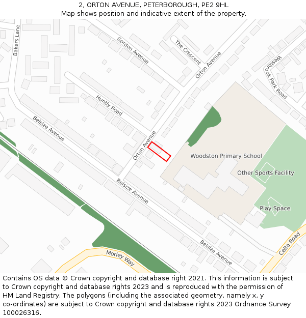 2, ORTON AVENUE, PETERBOROUGH, PE2 9HL: Location map and indicative extent of plot