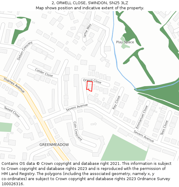 2, ORWELL CLOSE, SWINDON, SN25 3LZ: Location map and indicative extent of plot