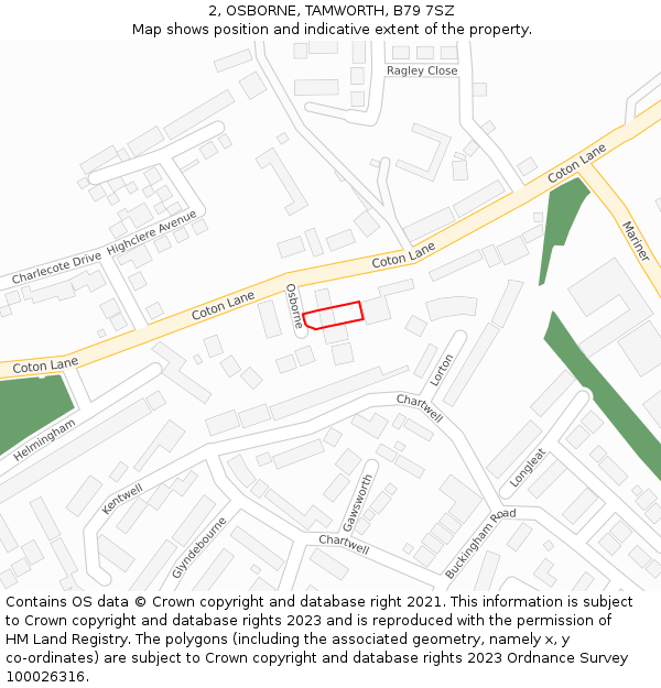2, OSBORNE, TAMWORTH, B79 7SZ: Location map and indicative extent of plot
