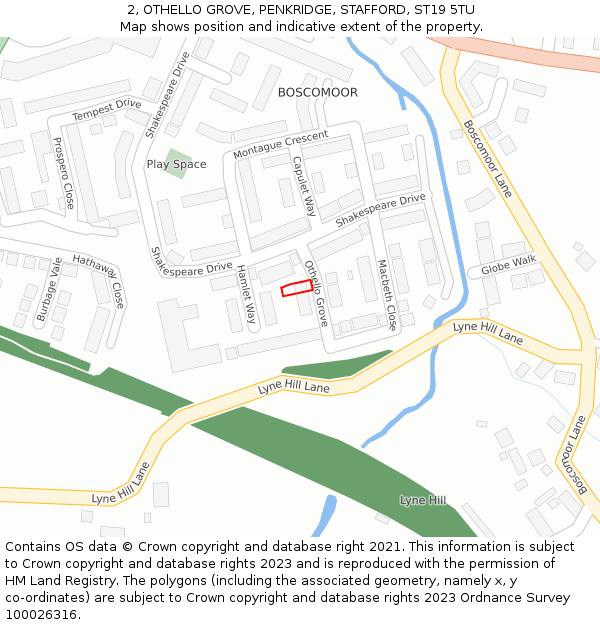 2, OTHELLO GROVE, PENKRIDGE, STAFFORD, ST19 5TU: Location map and indicative extent of plot