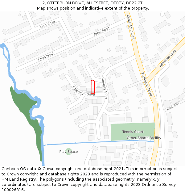 2, OTTERBURN DRIVE, ALLESTREE, DERBY, DE22 2TJ: Location map and indicative extent of plot