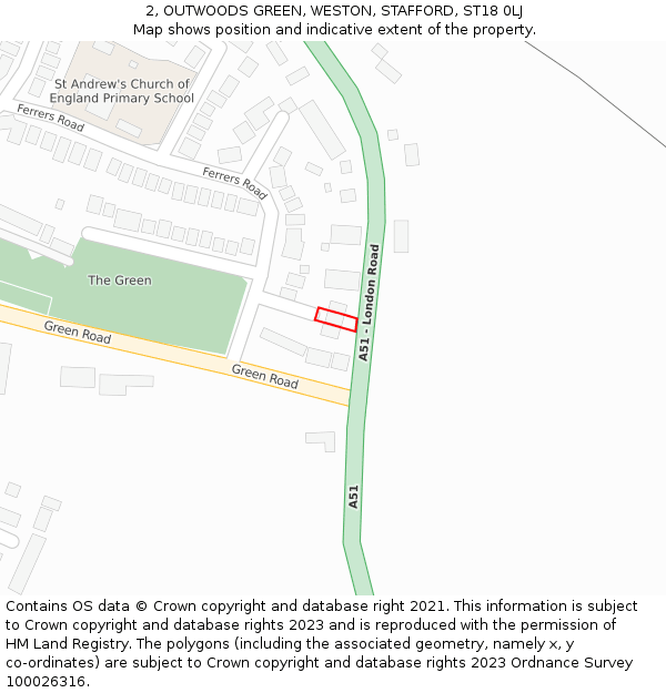 2, OUTWOODS GREEN, WESTON, STAFFORD, ST18 0LJ: Location map and indicative extent of plot
