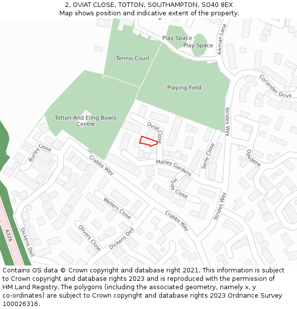 2, OVIAT CLOSE, TOTTON, SOUTHAMPTON, SO40 8EX: Location map and indicative extent of plot