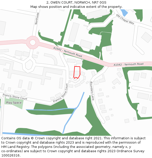 2, OWEN COURT, NORWICH, NR7 0GS: Location map and indicative extent of plot