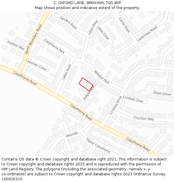 2, OXFORD LANE, BRIXHAM, TQ5 8PP: Location map and indicative extent of plot
