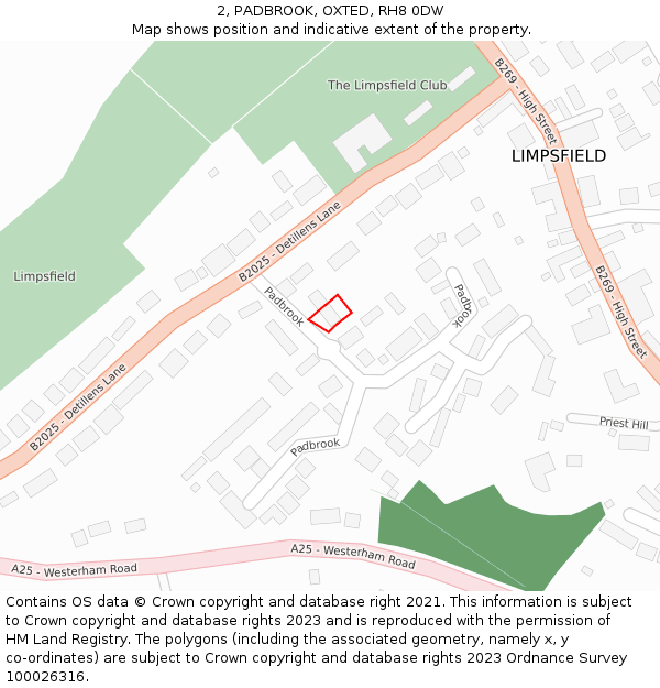 2, PADBROOK, OXTED, RH8 0DW: Location map and indicative extent of plot