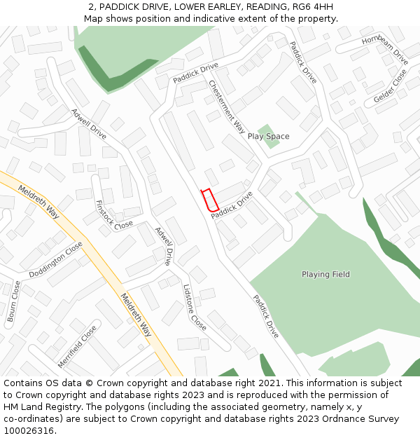2, PADDICK DRIVE, LOWER EARLEY, READING, RG6 4HH: Location map and indicative extent of plot