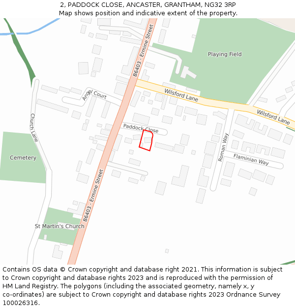 2, PADDOCK CLOSE, ANCASTER, GRANTHAM, NG32 3RP: Location map and indicative extent of plot