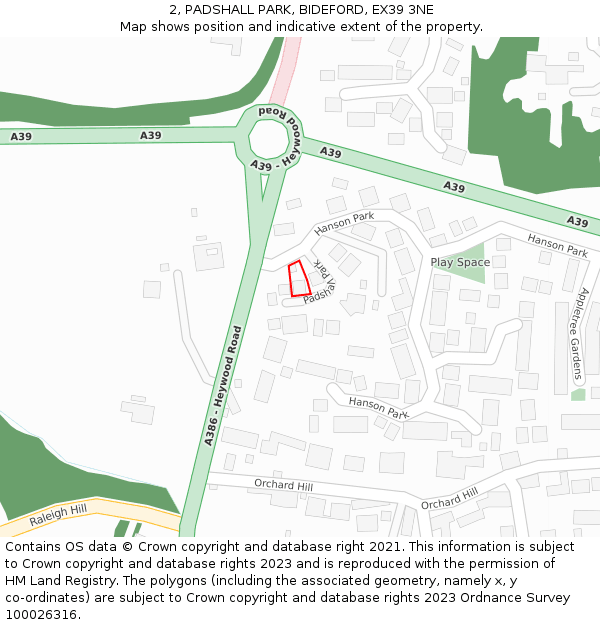 2, PADSHALL PARK, BIDEFORD, EX39 3NE: Location map and indicative extent of plot