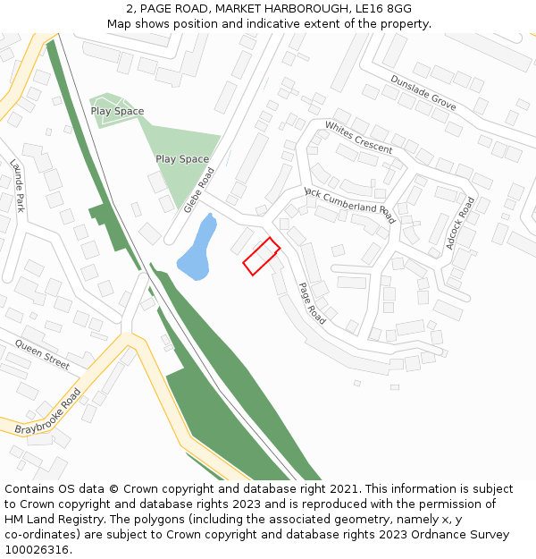 2, PAGE ROAD, MARKET HARBOROUGH, LE16 8GG: Location map and indicative extent of plot