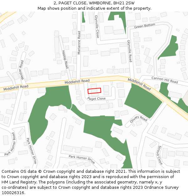 2, PAGET CLOSE, WIMBORNE, BH21 2SW: Location map and indicative extent of plot
